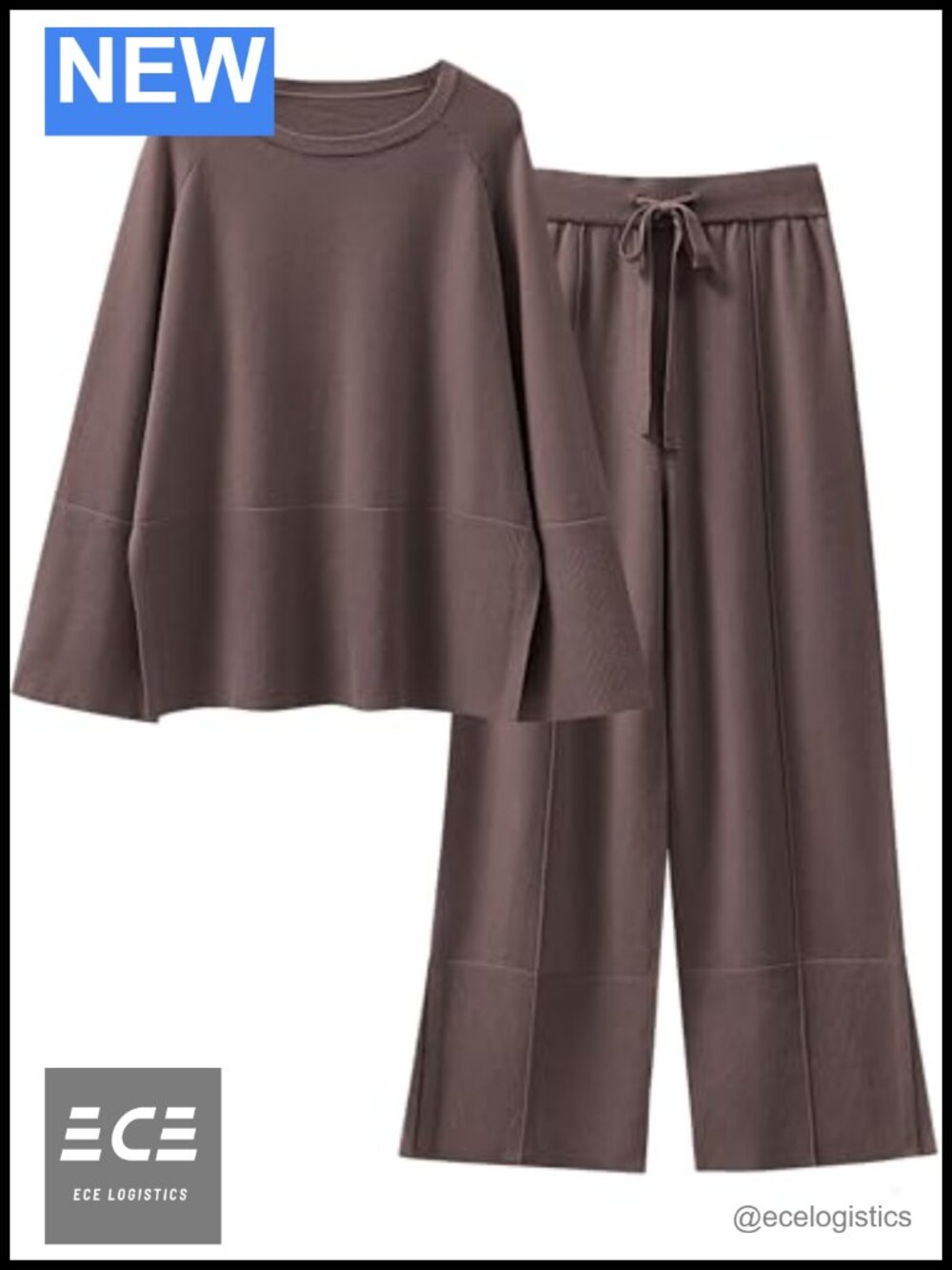 Two Piece Oversized Knit Sweater Set Wide Leg Pants Lounge